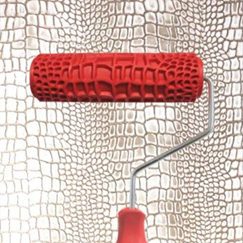 AUMACHEN 17,8 cm (7 Zoll) Musterfarbroller für Wände, 3D-Prägung, Gummi-Farbroller, Pinsel, Wanddekoration, Haushaltswandmalerei, Ziegelmuster, Roller, DIY-Wandmalerei-Werkzeuge (Krokodilmuster)