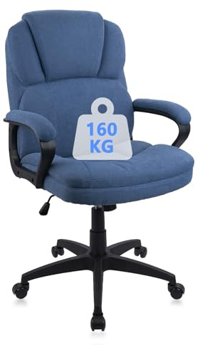 CLATINA Stoff Bürostuhl Höhenverstellbarer Ergonomischer Drehsessel mit Gepolsterten Armlehnen und Leisen Rollen Bequemer Moderner Sitz für Home Office und Berufsbereich Blau