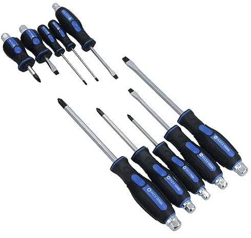 10pc Screwdriver Set Slotted Flat and Phillips Headed with Soft Grip Handles