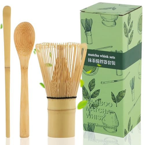 Fouet en Bois Matcha, Darryy Fouet et Cuillere a Matcha Bambou, Accessoires pour thé Matcha, Ensemble de Cérémonie, Set une Brosse Matcha, pour la Cérémonie du thé, la Boisson
