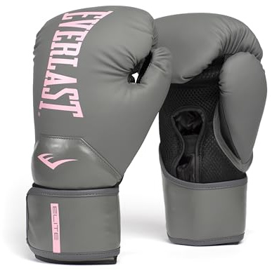 Everlast Elite 2 Boxing Gloves for Youth, Teens, and Adults with Smaller Hands | Secure Fit Hook and Loop Closure & Ventilation | Speedbag and Heavy Bag Training Gloves | Pink/Grey, 8 oz (Extra Small)