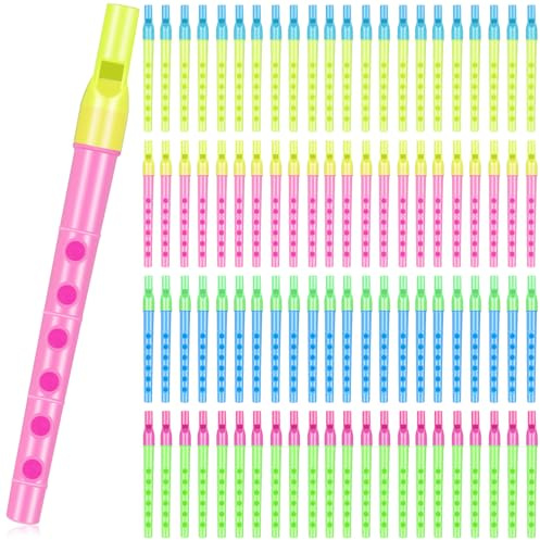 Lukmaa 100 Pcs Musical Recorder Bulk 6 Hole Plastic Recorders Kids Flute Music Instruments Descant Soprano Baroque Style Little Plastic Clarinet for Kids Student School Approved Beginner Gift