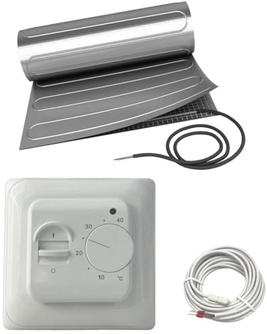 Elektrische Fußbodenheizung HoWaTech ALU für Laminat Parkett Vinyl Komplett Set TWIN Heizmatte 80 W/m² inkl. Thermostat, Heizfläche:3.50m²