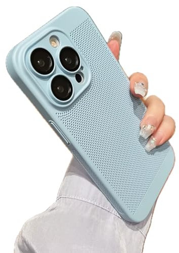 Miagon Heat Dissipation Cover for iPhone 12 Pro Max,Slim Hard Back Case Cooling Breathable Cellular Hole Bumper with Camera Lens Protection Light Blue