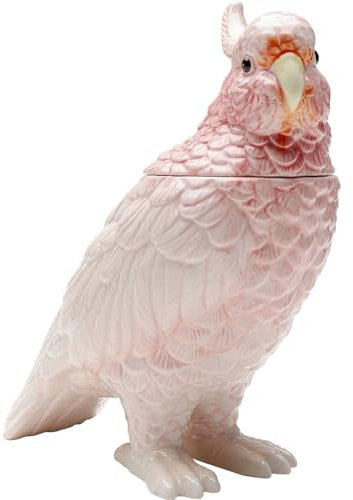 Kare Design Deko Dose Exotic Bird, Rosa, handbemalt, Keramik Glasiert, Deko Figur fürs Wohnzimmer, Cookiejar, Deko Objekt fürs Wohnzimmer und Küche, 23x24x11 cm (H/B/T)