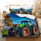 Leleyouzer Traktor Print Bettwäsche Set，3D Traktor Muster Gedruckt Bettbezug für Kinder Jungen,Weich und Bequem Mikrofaser 3 Stück Set mit Zip Verschluss (Traktor 4, 135 x 200 cm)