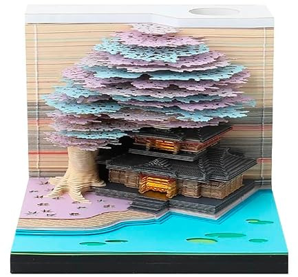B BachVibes 3D Notizblock Unklebend 3D Schloss Modell mit transparenter Sichtbox, 9 x 8 x 5 cm, 170 Blatt, Tischdeko (Haus & Baum, Violett)