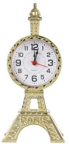 AOKWAWALIY Wecker Ornamente Paris Gebäude Modell Metall Eiffelturm Uhr Desktop Uhr Eiffelturm Figur Wecker Dekoration Uhren Klassisch Kleiner Wecker Kunststoff