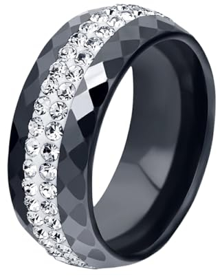 BEALIFE Vielseitiger Keramik Ehering für modische Frauen, 8 mm breite Ringe für Hochzeit, Keramik Ringe für Frauen, Keramik Ring, Schwarz, Größe 6