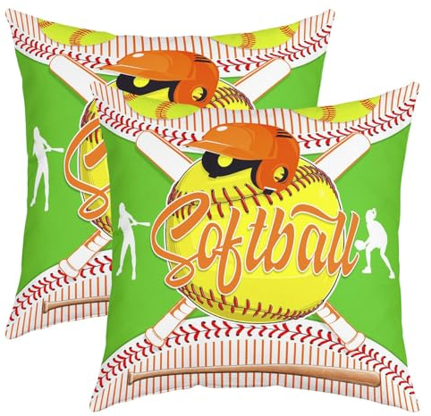 richhome Sport Baseball Kissenbezüge für Couch Bett,Bunte grüne rote gelbe Softball Textur Kissenbezug 60x60,Abstrakte Athlet Silhouette Kissenbezüge Set von 2