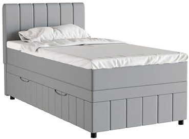 PANDA MÖBEL Avalon Boxspringbett 100 x 200 cm Doppelbett mit hochwertiger Bonell-Matratze und Topper, Polsterbett mit Bettkasten, Schlafzimmer, Bequem, Modern, Stilvoll