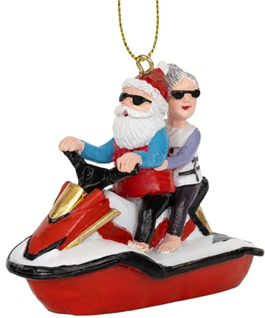 Santa Riding Jet Ski with Mrs Claus Christmas Tree Water Sport Ornament
