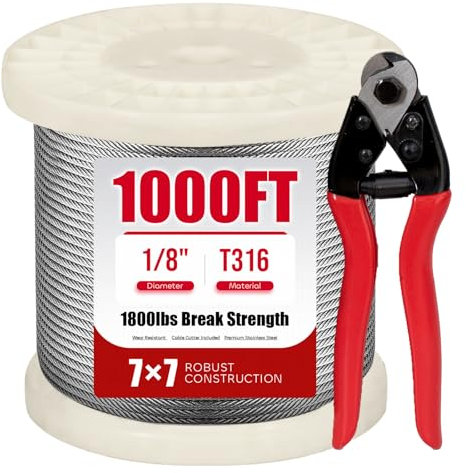 300 m Edelstahl-Kabel-Set für Deckgeländer, Premium-T316-Kabel, 7 x 7 Stränge, geflochtener Draht, 0,3 cm Drahtseil mit Schneider, DIY-Balustraden