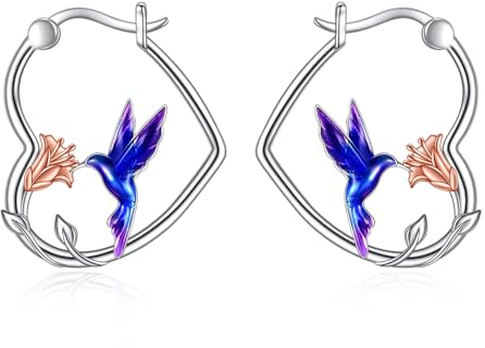 YFN Kolibri Ohrringe Sterling Silber Tier Herz Creolen Baumeln Tropfen Niedlichen Kolibri Schmuck Geschenke für Damen Mädchen