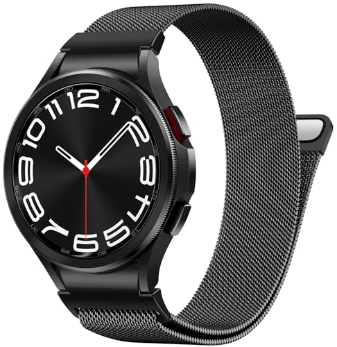 PIOWNN Metall Armband Kompatibel mit Samsung Galaxy Watch 7 6 5 4 Armband 44mm 40mm/Watch 6 Classic 47mm 43mm/Watch 5 Pro 45mm/Watch 4 Classic/FE, EIN-klick-Verbindung Loop Magnetisches Band, Schwarz