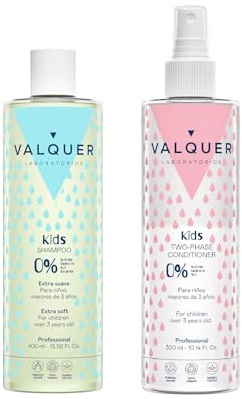 VALQUER Kinderhaarpflege-Set | Shampoo 400 ml + Conditioner 300 ml | Zero Formel | Reinigt, pflegt und erleichtert das Entwirren | Ab 3 Jahren | Vegan
