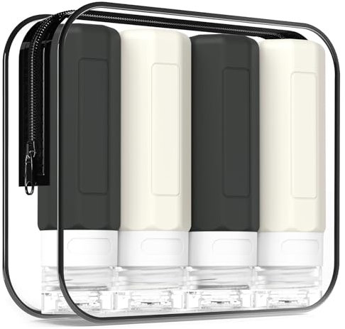 MateeyLife Travel Bottles for Toiletries, 3oz Tsa Approved Travel Size Containers, BPA Free Leak Proof Travel Essentials Containers, Refillable Travel Accessories for Shampoo Conditioner Black-white
