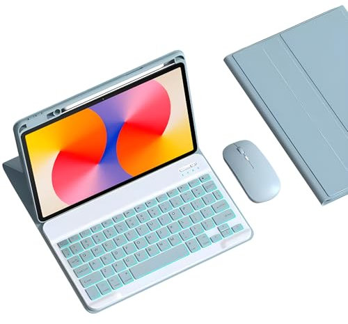 Funda con Teclado para Huawei Matepad SE 11 Pulgadas 2024, Contiene Ñ, Teclado Inalámbrico Bluetooth Desmontable Retroiluminado con Portalápices, Ratón para Tableta,Azul