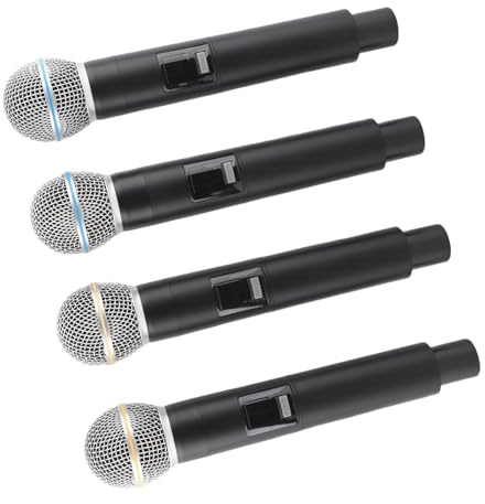 Set Microfono Wireless, 4 Microfoni Dinamici Portatili Senza Fili con Batteria Ricaricabile da 2200 MAh, Banda VHF con Portata di 164 Piedi, per Registrazione Sul Palco Karaoke,