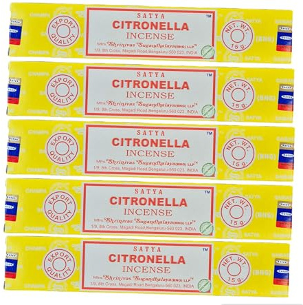 Satya Incenso Aromatico Citronella, Incenso Naturale Aromaterapia, Bastoncini di Incenso, 6 Scatole da 15 g, Antimoschite - CitroSticks Satya - Il Potere Naturale della Citronella.