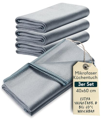 SILBERTHAL Geschirrhandtücher 3er Set Mikrofaser 40x60cm | Reinigungstuch für Edelstahl und Glas - Extra weich & Ultra saugstark - Silber