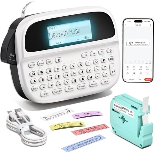 M950 Label Maker Waterproof Labels, Bluetooth Labeler for Kids School Items | Handheld Labeling Machine with Backlit LCD, QWERTY Keyboard & APP Connectivity for Teachers Gift, Home & Office Organization