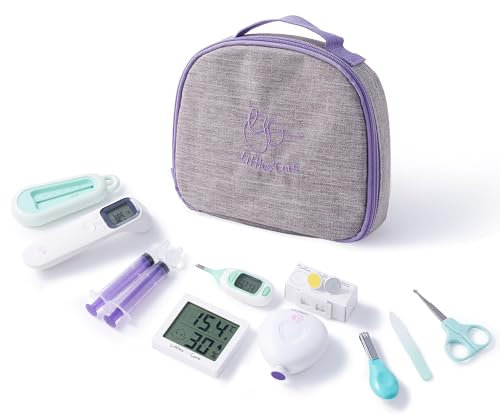 Trousse de soin bebe + thermomètres accessoire + mouche bebe seringue nasale bebe + thermometre interieur + thermometre bain bébés + lime ponceuse ongle + trousse de toilette bebe coffret naissance