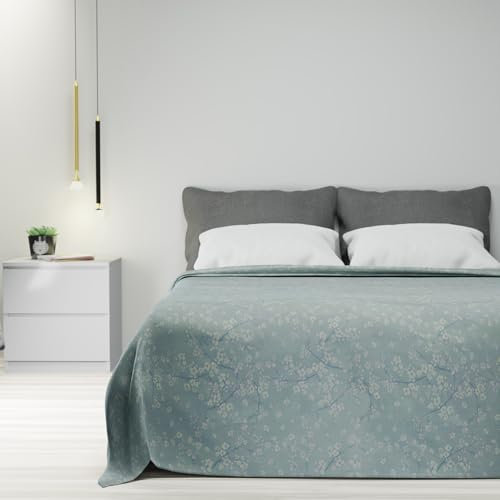 Byour3 – Gemusterte Tagesdecke Doppelbett 100% Baumwolle Einzel-Queensize-Bett Mehrzweck-Dekordeckblatt Bettüberwurf Weiche Waschbare Decke (Sakura Hellblaue, Queen Size)