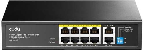 Cudy Switch di rete Ethernet a 10 porte Gigabit e 8 porte PoE+, GS1010P | 8 porte GbE 802.3af/at, 2 porte GbE upstream, potenza nominale 120 W, capacità 20 Gbps, professional grade, prof