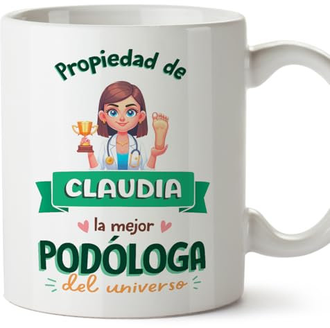 MUGFFINS Tazas Personalizadas para PODÓLOGA mujer - En Español - Propiedad de - 11 oz / 330 ml - Regalo Personalizable original y divertido