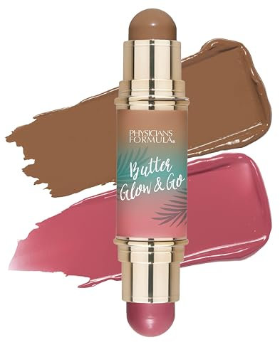 Physicians Formula Butter Glow & Go, Doppelter Contour Stick für Wangen, Augen und Lippen, Komplementäre Farbtöne zum Bräunen, Konturieren und als Rouge, Berry Tan