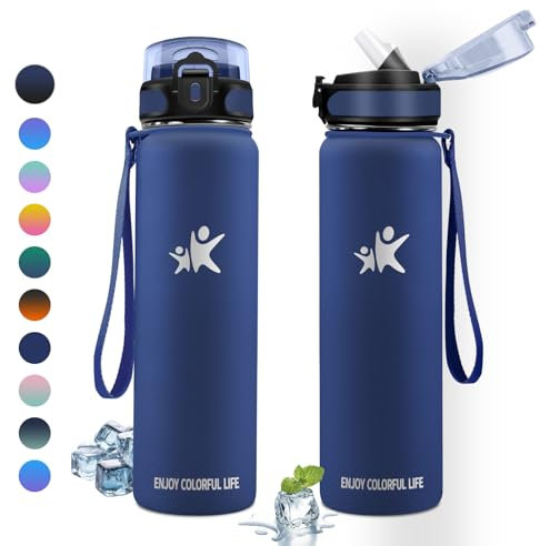 KollyKolla Thermosflasche 1L, BPA-Frei, Edelstahl Trinkflasche mit Strohhalm, Vakuum Thermosflasche, Kohlensäure Geeignet, Isolierte Wasserflasche für Sport, Fahrrad, Picknick, Fitness, Sprudel