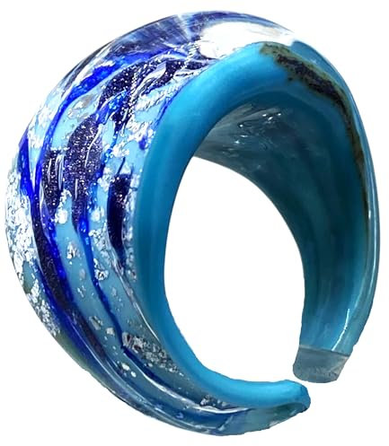 Anillo de cristal de Murano antigua murrina veneciana VR807, Vidrio, Celeste