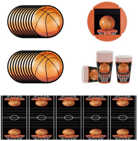 YINcrinx Vajilla para fiestas temáticas de baloncesto, incluyendo platos, tazas, manteles, servilletas, adecuado para picnics al aire libre, fiestas de cumpleaños, baby showers, hasta 20 invitados
