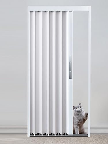 Puerta divisora de habitación plegable de aluminio para baño, dormitorio y pasillo, grande, 122 x 203 cm, puerta corrediza de acordeón con marco blanco, disponible en varios tamaños de 24 a 70