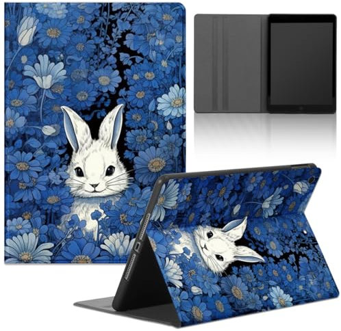 Tablet Coque pour Apple iPad Air 2 9,7 Modèles A1566 A1567, Cartoon Anime Lapin Dessin Motif Étui Housse de Anti-Collision Protection en Cuir PU Flip avec Fonction Support Anti TPU Cover, Lapin
