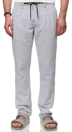 Indicode Herren INWebb Seersuckerhose Lange Stoffhose aus 100% Baumwolle | Leichte Strukturhose für Sommer und Alltag, Baumwollhose, Freizeithose, Herrenhose, Sommerhose, Businesshose für Männer