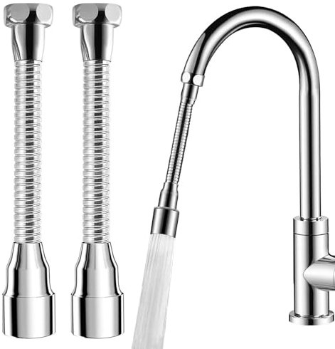 Extensor Grifo Cocina Alargador Fregadero 360° Universal - 2 Piezas 16cm Alargador Grifo con Adaptador, Acero Inoxidable para Cocina, Baño, lavabo
