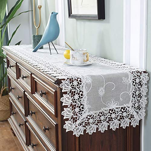 Frinza Elegant And Luxurious Beige Rectangular Lace Cloth Embroidery Table Runner Table Coffee Table Tablecloth Fireplace Cabinet Chest Of Drawers Bedside Table With Dust Cover Towel (40 * 90cm)