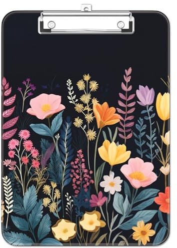 Luminzo Kunststoff Klemmbrett A4 Metallklammer für Lehrer, Black Flower