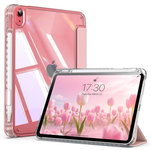 Lsmmpoba Case for iPad A16 11th Gen 11 2025 & iPad 10th Generation 10.9 | with Pencil Holder, Clear Back Shell Shockproof Cover, Auto Wake/Sleep, Pink
