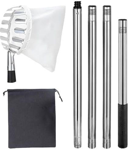 raccoglitrice per frutta in acciaio inox, 160 cm, con 4 sezioni, congiunta in tessuto, altezza regolabile, estensione per giunzione di frutta, raccoglie canne da pesca, protezione contro la