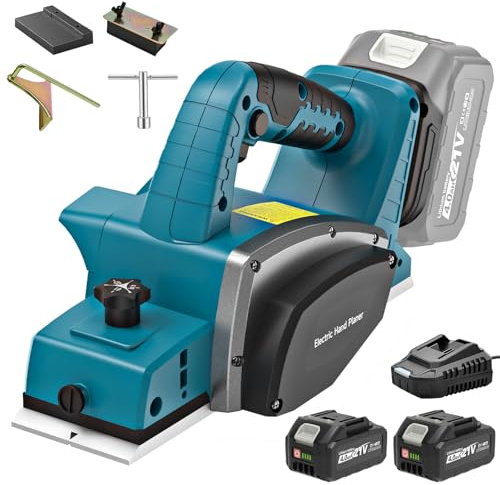 blayram Cordless Electric Hand Planer Compatible with Makita 18V, 15000RPM Brushless Electric Wood Planer with 2 * 4.0Ah Battery, 82mm Cut Width, 0-2mm Cut Depth, Power Planer for Woodworking