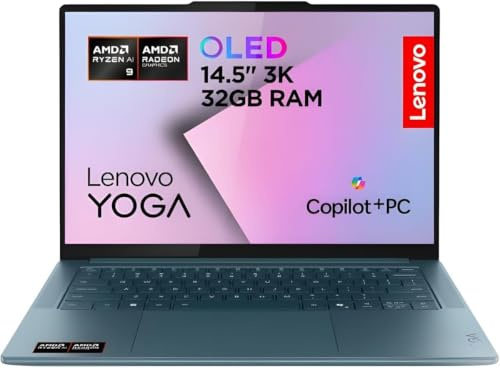Lenovo Yoga Pro 7 14.5 3K OLED 90Hz Laptop, AMD Ryzen AI 9 365, 32GB RAM, 1TB SSD, AMD Radeon 880M, Copilot+ PC, Wi-Fi 7, Windows 11 Home,Tidal Teal, UK Keyboard (Renewed)