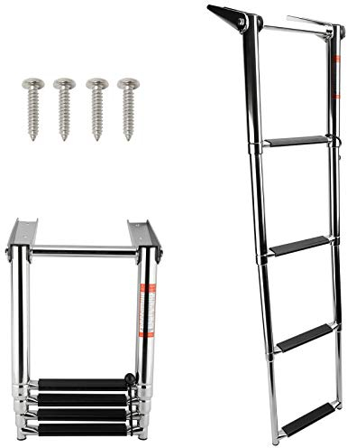 Amarine made Boat Ladder, 4 Step Telescoping Swim Marine Boat Ladder Stainless with Built in Handle