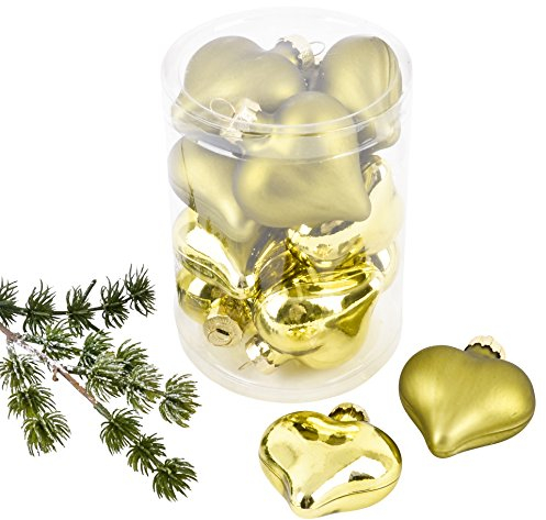 Dadeldo Living & Lifestyle Weihnachtskugel Herz Premium 10er Set Glas 6x5x3cm Xmas Baumschmuck (Grün)