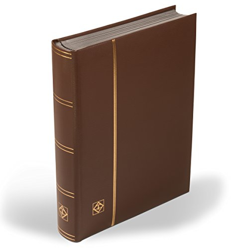 Leuchtturm Briefmarken-Sammel-Album, Einsteckbuch Leder, DIN A4, 64 Schwarze Seiten, wattierter Echtleder-Einband, braun