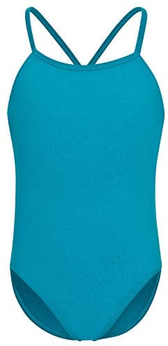 tanzmuster ® Ballettanzug Mädchen Träger - Leonie - aus Baumwolle, Ballettbody Ballett Trikot in petrol, Größe 116/122