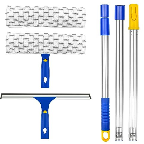 ITTAHO Abzieher für Fensterreinigung, 30,5 cm Abzieher und 27,9 cm Mikrofaser-Schrubber mit Edelstahlstange, ausziehbarer Abzieher, Fensterreiniger für Auto, Schiebetür, Duschglastür, Schwenk-Stil, 2