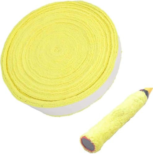 ITODA Badminton Tennis Racket Towel Hand Glue,Cotton Anti-Skid Sweat Tape Badminton Racket OverGrip Sweatband Tape Wraps (Yellow)